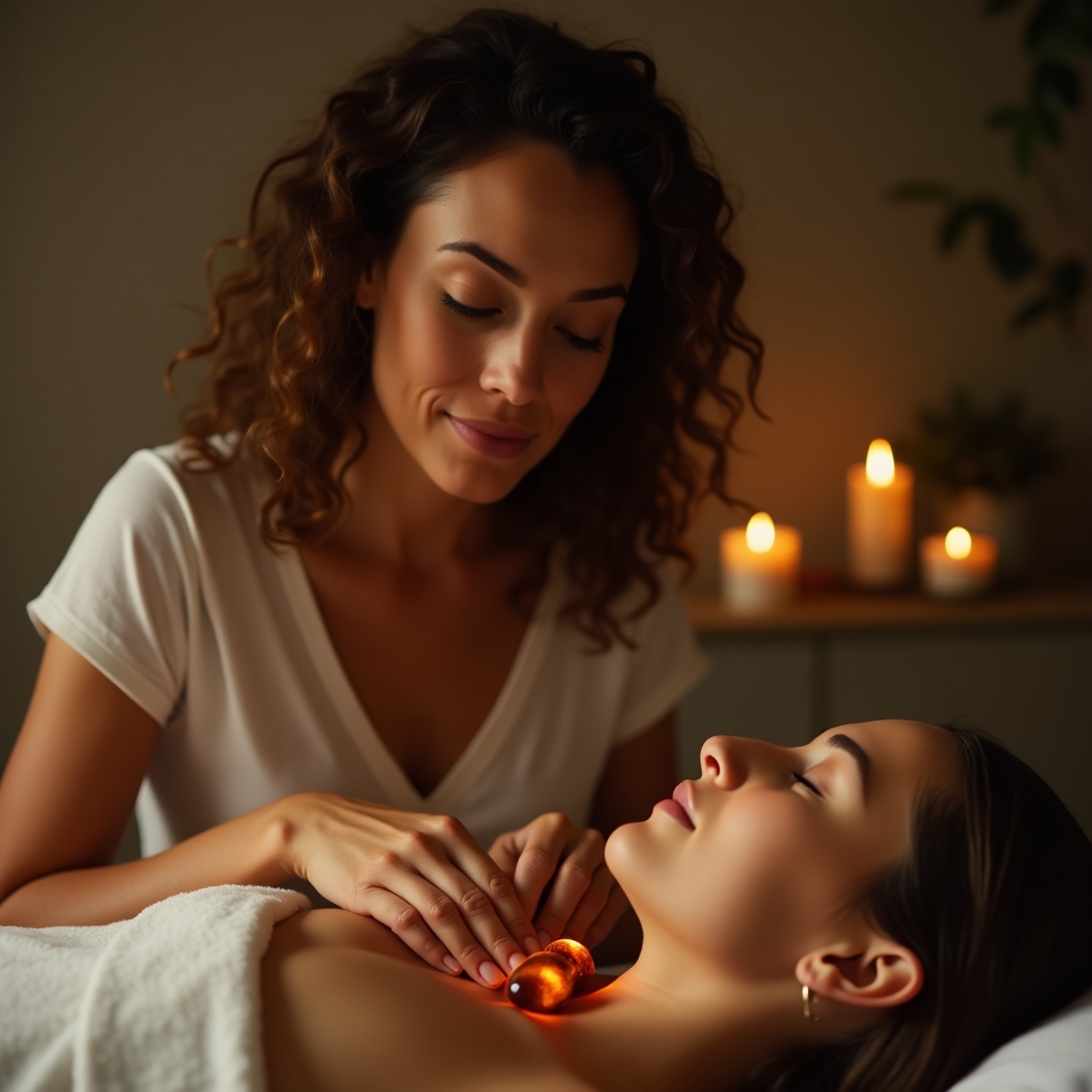 Girl is showing The Healing Properties of Amber stone