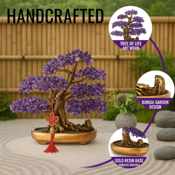 Natural Amethyst Gemstone Crystal Bonsai feature showing