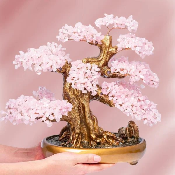 Natural Rose Quartz Gemstone Crystal Bonsai Tree product image